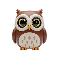 Obraz premium Cute 3D cartoon owl with big eyes and brown feathers, representing wisdom and night