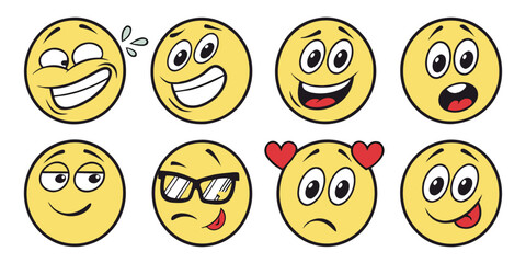 Fototapeta premium A collection of diverse emojis displaying various facial expressions and emotions. Vector