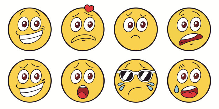 A diverse collection of emojis showcasing various human emotions and expressions Vector