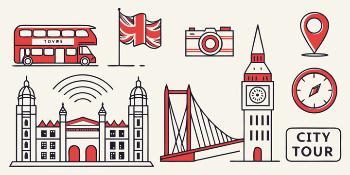 Iconic landmarks and symbols representing the united kingdom and its rich cultural heritage Vector