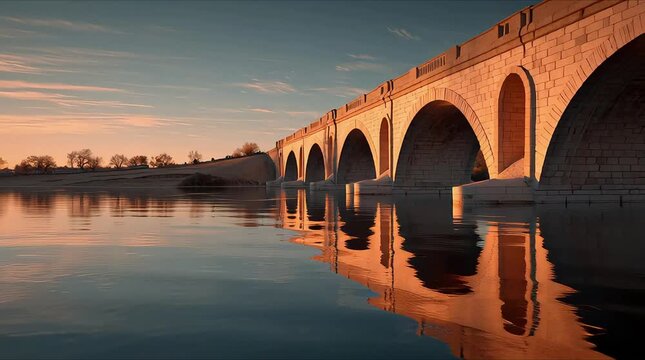 Stunning bridge at sunset with calm water reflection, Clyde Arc (Squinty Bridge)