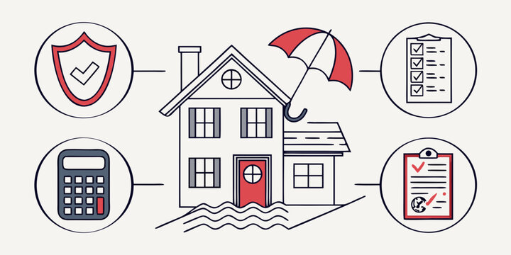 Illustration of a house with various insurance icons surrounding it Vector