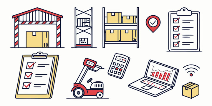 A collection of various office and school supplies and equipment. Vector