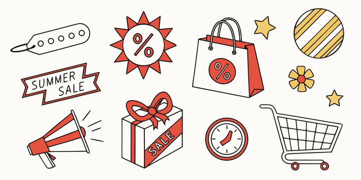 A vibrant collection of icons representing various aspects of business and productivity. Vector