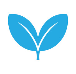 Fototapeta premium blue leaf icon with two leaves and stem on white background
