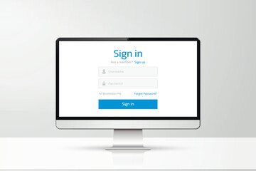 Login form on computer display. Computer monitor with login and password page.