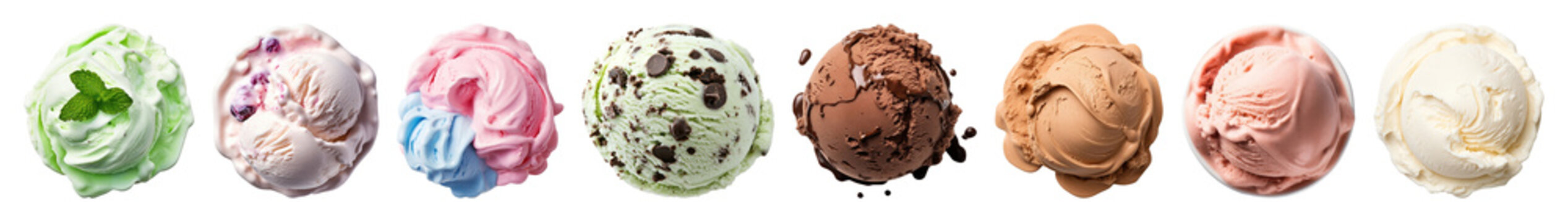 PNG Colorful ice cream scoops variety, transparent background