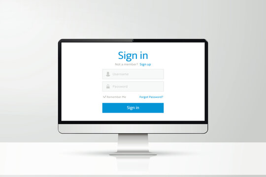 Login form on computer display. Computer monitor with login and password page.