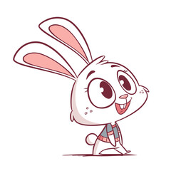 Vector cute cartoon character of a white rabbit with big eyes and a smile