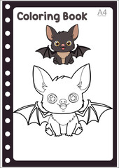 Line and coloring cute bat vector illustration for coloring book.