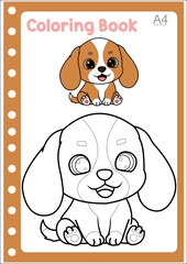 Line and coloring cute dog vector illustration for coloring book.