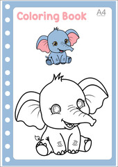 Line and coloring cute elephant vector illustration for coloring book.