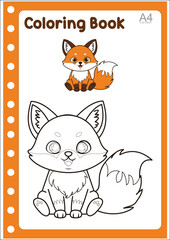 Line and coloring cute fox vector illustration for coloring book.