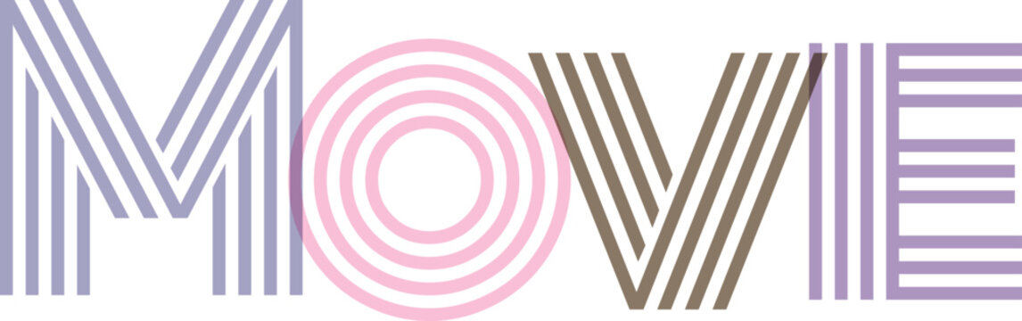 Colorful word move formed with concentric and parallel lines on transparent checkered background design element