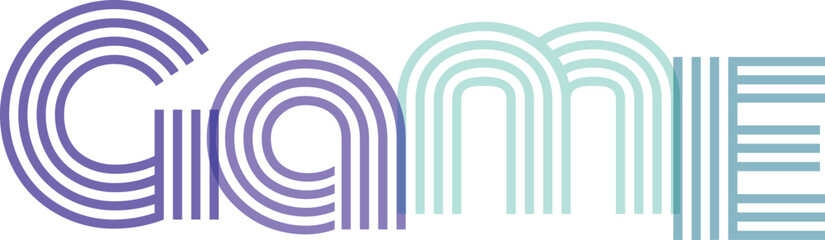 Obraz premium Game entertainment word graphic using violet and teal curved typography for gaming industry and digital leisure activities