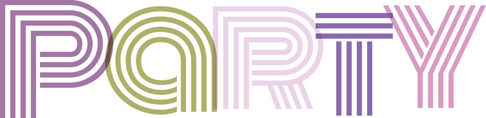 Obraz premium Party word art with fun colors and geometric styles, featuring curved lines and stripes