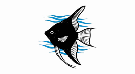 Obraz premium Stylized black angelfish swims through blue waves