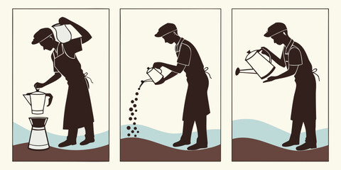 A man performing various tasks with a bucket and a watering can Vector © RABBY