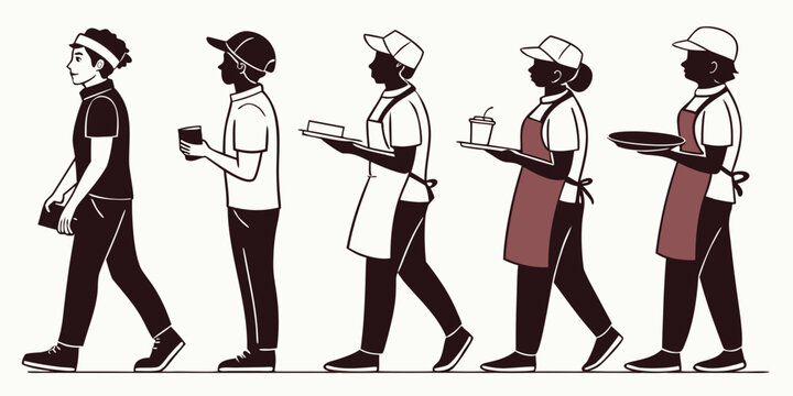 A series of illustrations depicting a woman walking while using her smartphone Vector