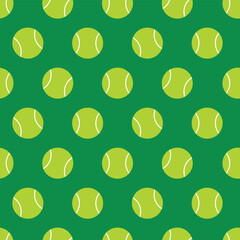 Vector seamless pattern with light green tennis balls on a dark green background 
