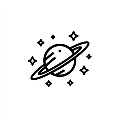 Stylized planet with rings and starry background, minimalist outline design