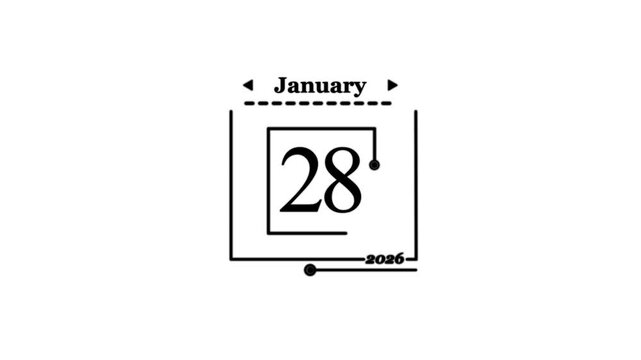 January 28th 2026 calendar date icon twenty-eighth A very important date in the calendar. Signing a day on a calendar. white background. 4k