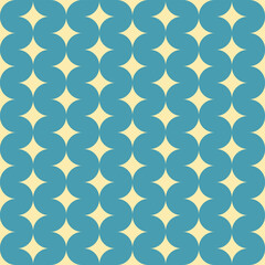 Vector seamless retro turquoise wavy pattern with yellow stars 