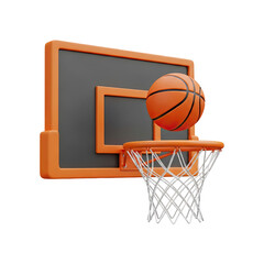 Fototapeta premium 3D rendered basketball hoop with net and ball, signifying sports and competition