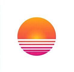 Stylized gradient sun with horizontal lines, mimicking a horizon, set against a white backdrop