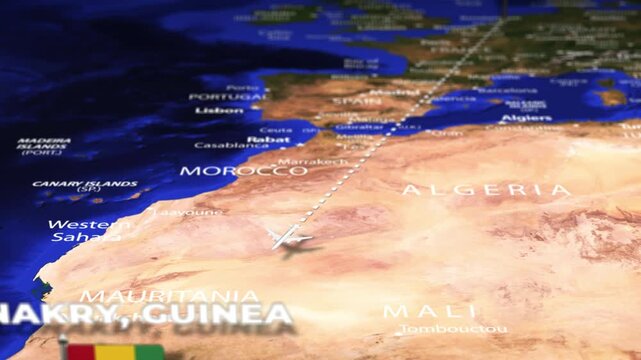 Flight From Amsterdam NETHERLANDS to Conakry GUINEA with flag pins