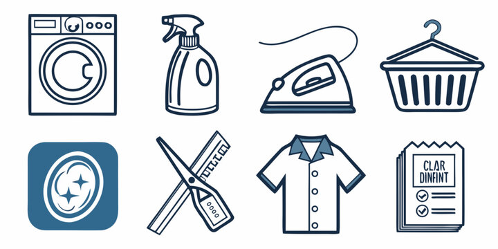 A collection of various laundry-related icons and symbols Vector