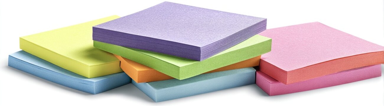 A vibrant composition of colorful, square sticky note pads stacked together