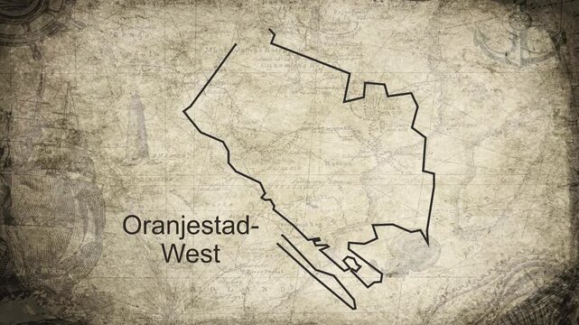 Oranjestad-West Aruba map drawn on a cartography background sheet of paper