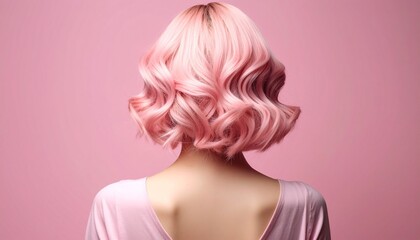 綺麗なピンク髪　後ろ姿