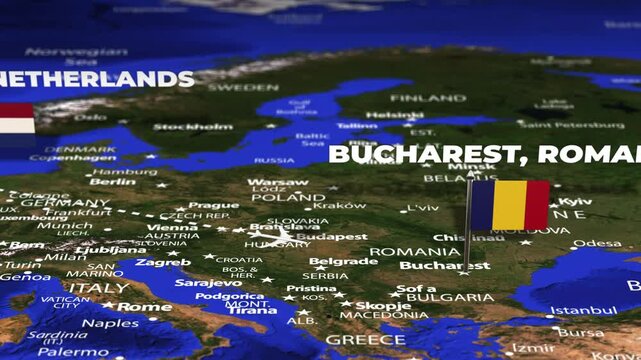 Flight From Amsterdam NETHERLANDS to Bucharest ROMANIA with flag pins