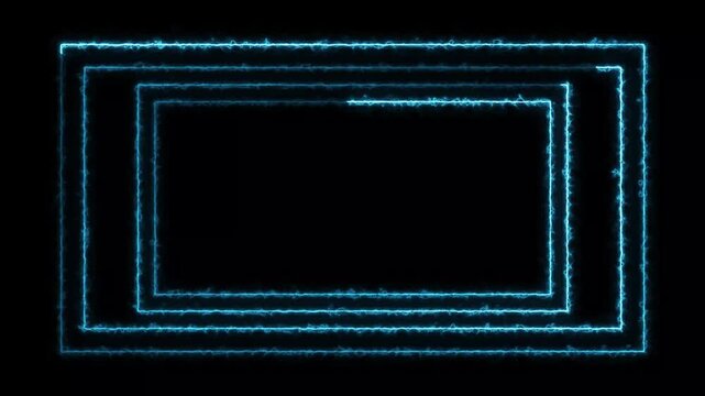 Neon blue double layer rectangle glowing frame animation motion graphics on dark black background.