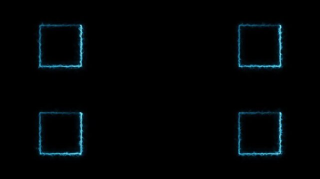 Neon blue four square corners glowing frame animation motion graphics on black background overlay.