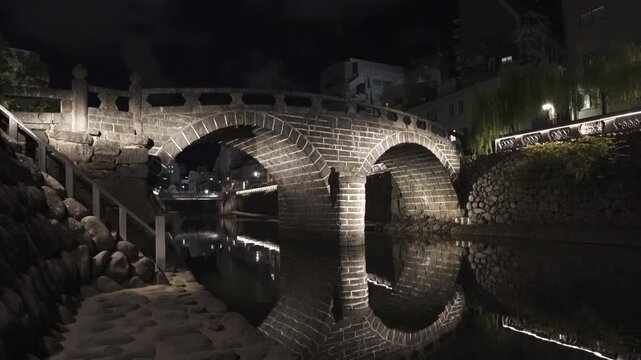 眼鏡橋の夜景の風景（長崎市）
