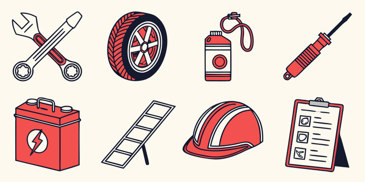 Assorted icons representing various tools and equipment for safety and maintenance Vector