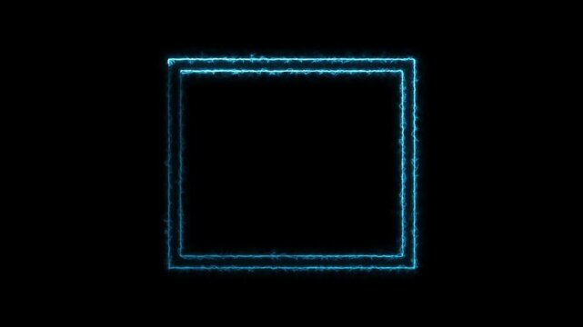 Blue neon double square frame animation with glowing thin lines for modern digital display overlay.
