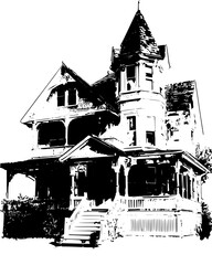 Obraz premium Victorian mansion with a wraparound porch and ornate ginger trim, vector illustration art