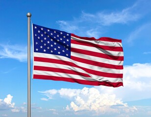 Obraz premium National flag of the USA fluttering in the wind on a bright sunny day