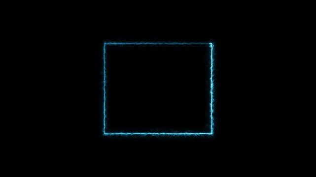 Blue glowing neon line square frame animation with soft light pulse for digital screen border.