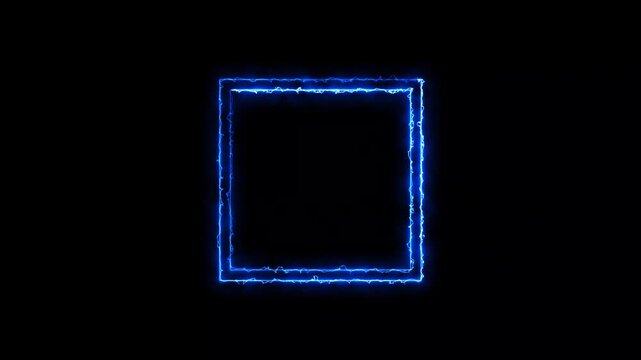 Thick blue neon glowing square border animation on black background for frame overlay motion graphics.