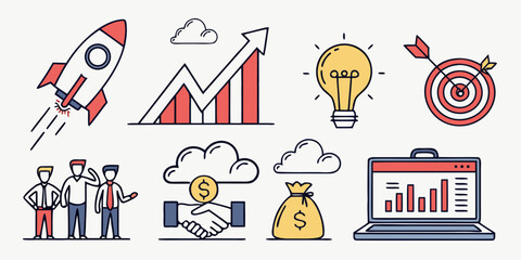 A collection of diverse icons representing various aspects of business and industry. Vector