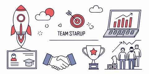 Illustrations of various business and startup concepts and ideas Vector