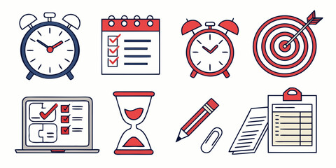 A collection of icons representing time management and productivity tools Vector