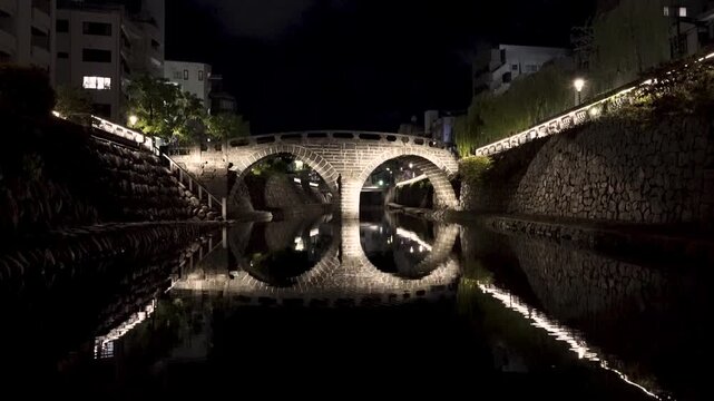 眼鏡橋の夜景の風景（長崎市）