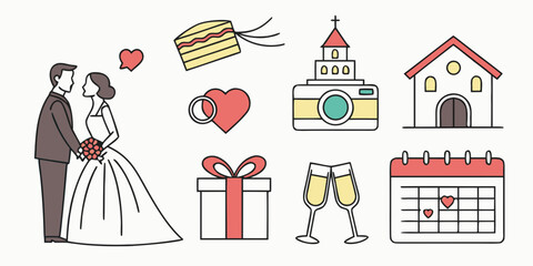 A collection of wedding and marriage related icons and symbols Vector