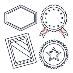 A collection of various shapes and symbols including a pentagon, a certificate, a star, and a badge. Vector